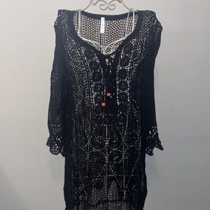 Francesca's Black Crochet Knit Swim Cover Up